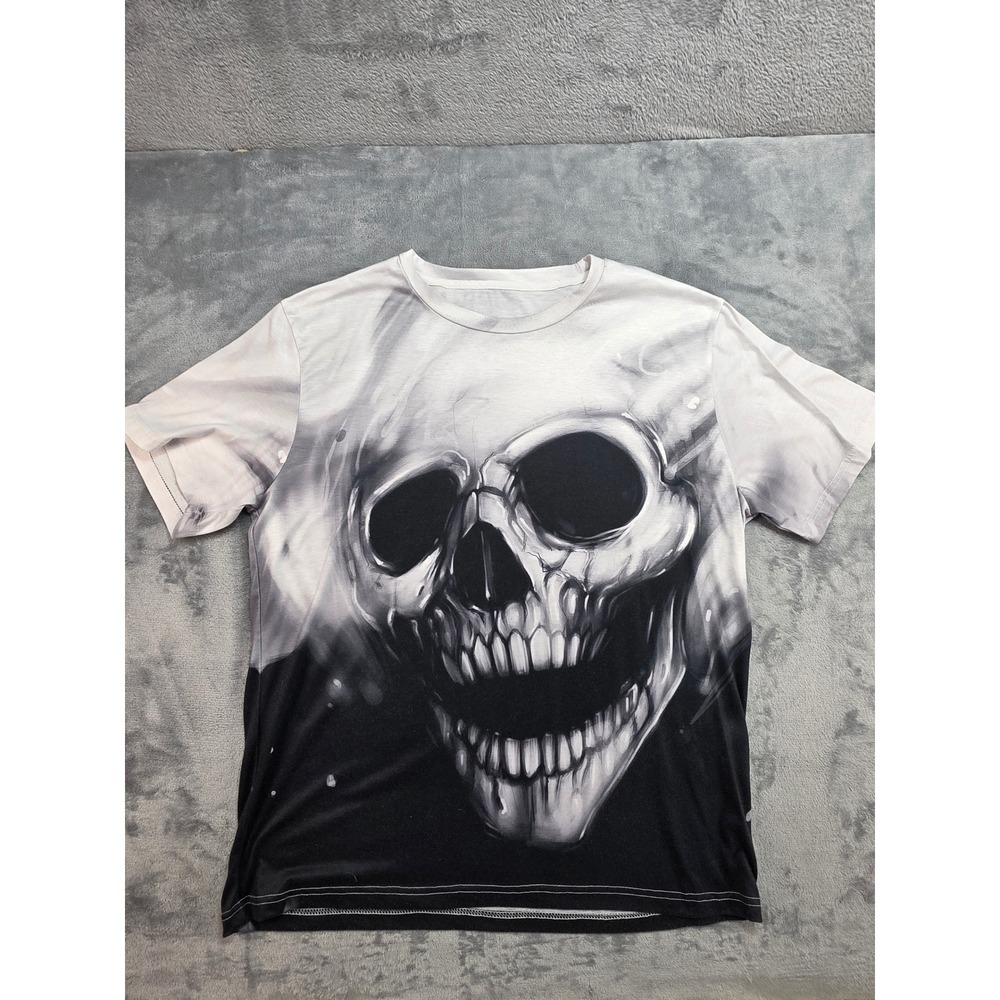 Unbranded Skull Graphic T-Shirt XL Gray White Black Smoke All Over Print Tee